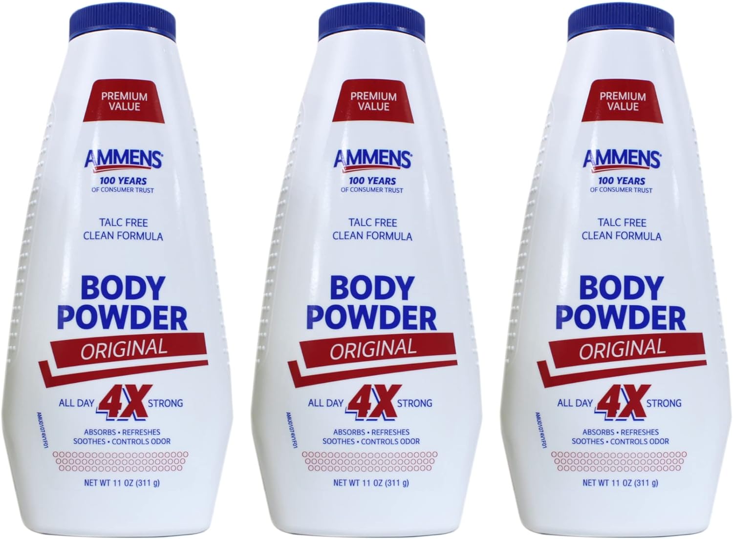 Ammens Original Powder, Talc Free Formula, 11 Ounces Each (Value Pack of 3)