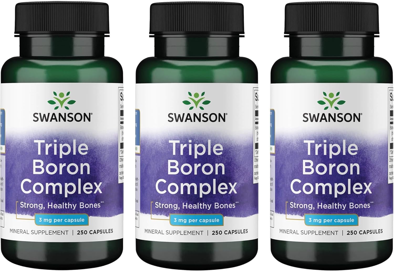 Swanson Triple Boron Complex - Natural Bone Health '&' Joint Support - Mineral Supplement Featuring Citrate, Aspartate '&' Glycinate - (250 Capsules) 3 Pack