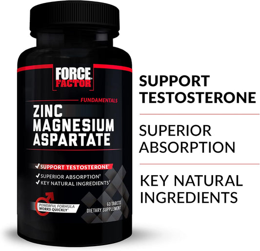 Force Factor Zinc Magnesium Aspartate, Zinc Magnesium Supplement To Increase Testosterone, Boost Performance, And Support Sleep, Recovery, And Immune Health, 60 Tablets