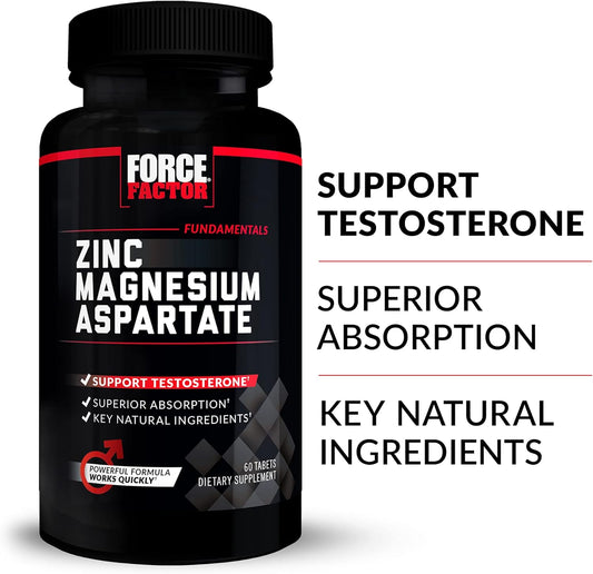 Force Factor Zinc Magnesium Aspartate, Zinc Magnesium Supplement to Increase Testosterone, Boost Performance, and Support Sleep, Recovery, and Immune Health, 60 Tablets