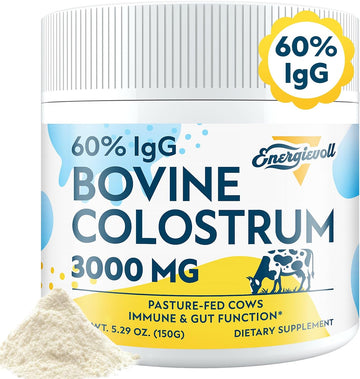 Bovine Colostrum Supplement Powder - 60% Igg 3000 Mg For Gut, Hair Growth, Beauty, And Immune, Easy To Mix, Unflavored (50 Servings)