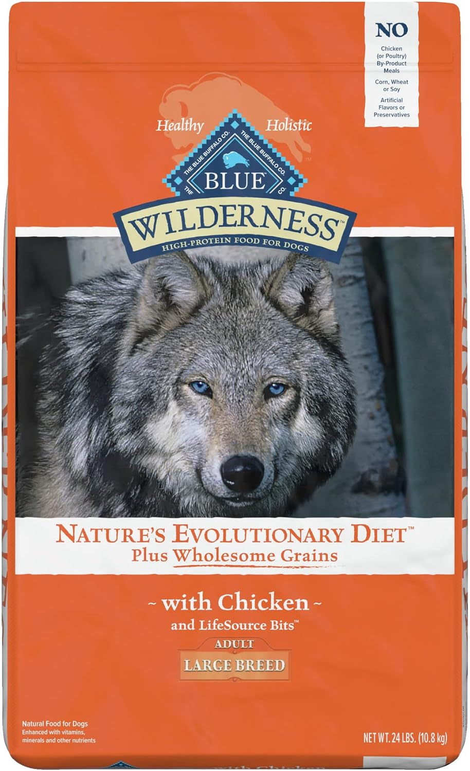 Blue Buffalo Wilderness High Protein Natural Adult Large Breed Dry Dog Food Plus Wholesome Grains, Chicken 24-Lb