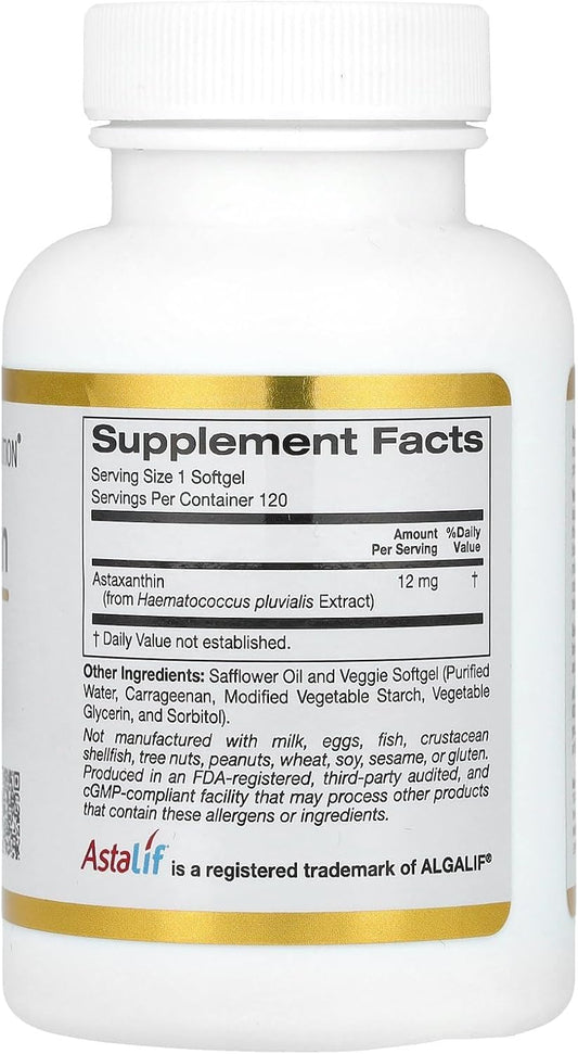 Astaxanthin, Antioxidant Carotenoid, Astalif Pure Icelandic Biologically Active 99% Isomer, 12 Mg, 120 Veggie Softgels