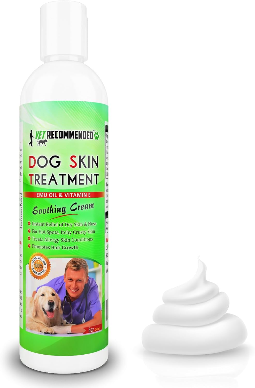 Dog Dry Skin Cream & Moisturizer - Helps Dog Hair Loss Regrowth - Dry Nose & Cracked Paws - Works with Hot Spots for Dogs - 240ml (8 Oz)