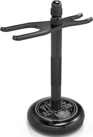 Viking Revolution Black Safety Razor Stand - Razor Holder And Shaving Brush Stand To Prolong The Life Of Your Razor - Weighted Bottom For Extra Stability