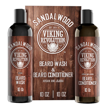 Beard Wash & Beard Conditioner Set W/Argan & Jojoba Oils - Softens & Strengthens - Natural Sandalwood Scent - Beard Shampoo W/Beard Oil (10Oz)