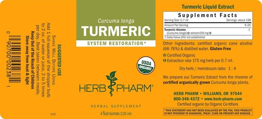 Herb Pharm Certified Organic Turmeric Root Liq Extract for Musculoskeletal System Support - 