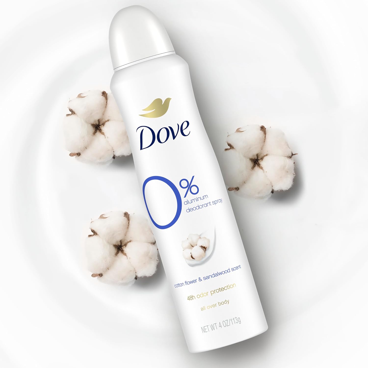 Dove 0% Aluminum Deodorant Dry Spray Cotton Flower & Sandalwood 3 Count for 48-Hour Protection Aluminum Free 4 oz : Beauty & Personal Care