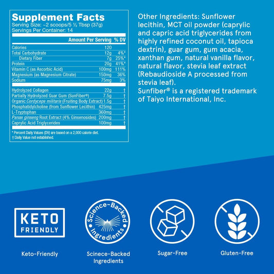 Bulletproof Vanilla Bean Energy Collagen Protein Powder, 18.3 Ounces, Caffeine-Free Fuel With Vitamins And Antioxidants