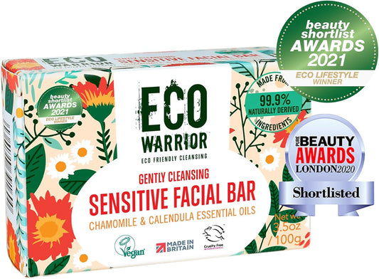 Eco Warrior Sensitive Facial Soap Bar - Vegan, Cruelty Free, No Sls Or Parabens, Natural Soap Bar Made With Castile Olive, Chamomile & Calendula Oils To Gently Cleanse, Eco-Friendly Soap 100G