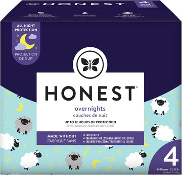 The Honest Company Clean Conscious Overnight Diapers | Plant-Based, Sustainable | Sleepy Sheep | Club Box, Size 4 (22-37 Lbs), 54 Count