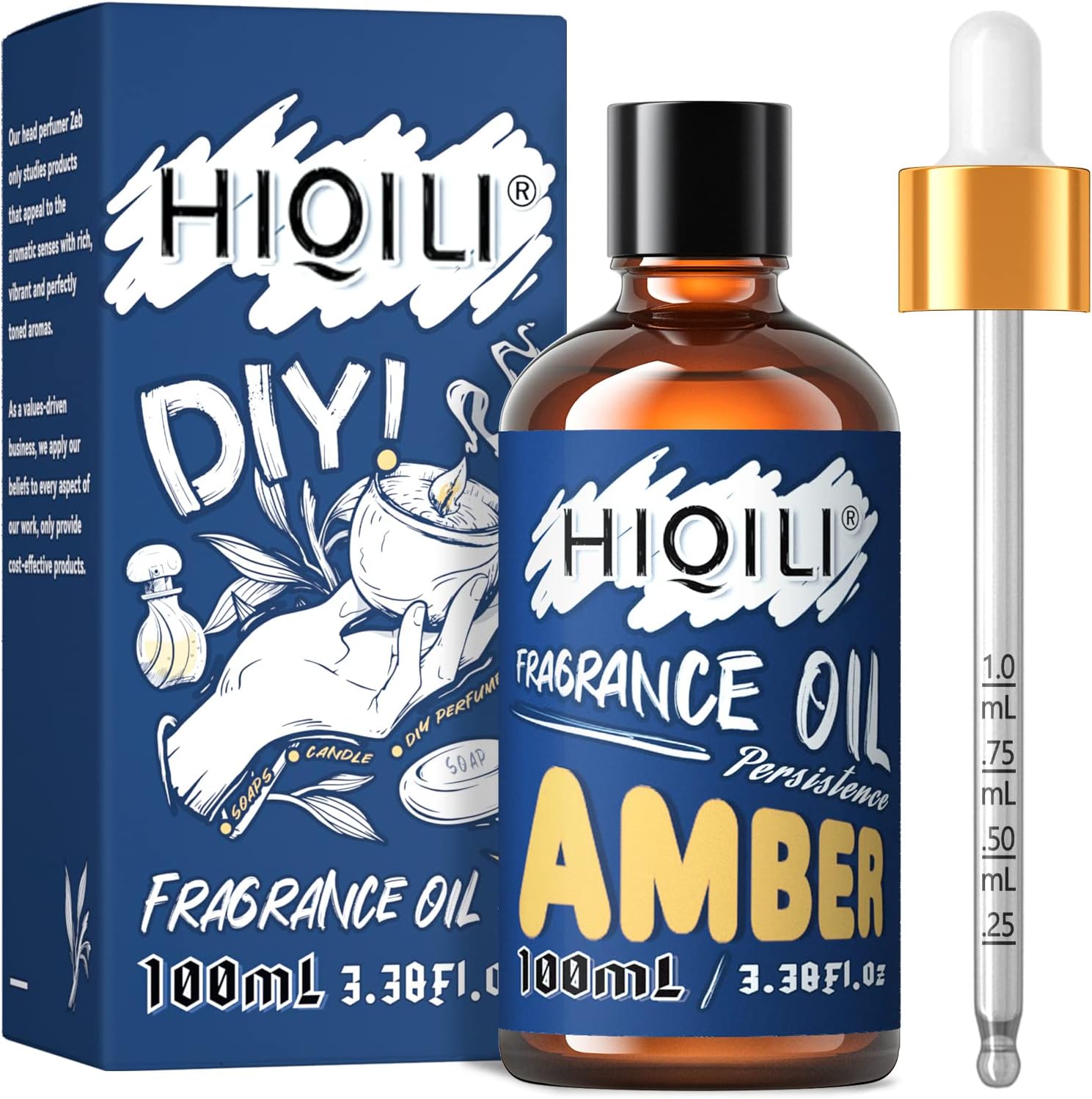 HIQILI Amber Essential Oil - Premium Fragrance Oil for Diffuser, Candle Soap Perfume Lotion Making, 3.38 Fl Oz Halloween Thanksgiving Gift