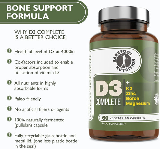 Barefoot Nutrition - Vitamin D3 Complete 4000 Iu, With Vitamin K2 Mk-7, Magnesium, Boron & Zinc Supplement, High Strength Formula For Bone And Normal Health Function, 60 Capsules