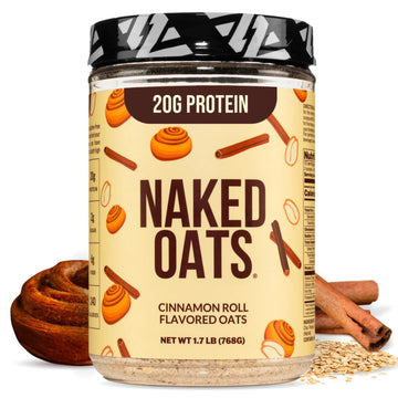 Naked Oats - Cinnamon Overnight Oats, 20G Whey Protein, Gluten-Free Oatmeal Instant Breakfast Or Shake, High Protein Oatmeal, High Fiber Breakfast Shake, Non Gmo, No Soy - 12 Servings