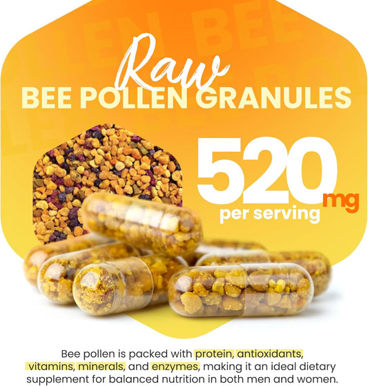 Bee Propolis Capsules – 100% Natural Energy And Immune Support Supplement | Non-Gmo, Gluten-Free, 60 Easy-To-Swallow Veggie Capsules