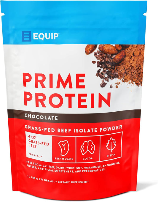 Equip Foods Prime Protein Powder - Chocolate & Salted Caramel - Grass Fed Beef Protein Powder Isolate - Keto And Paleo Friendly, Gluten Free Carnivore Protein Powder - Helps Build And Repair Tissue