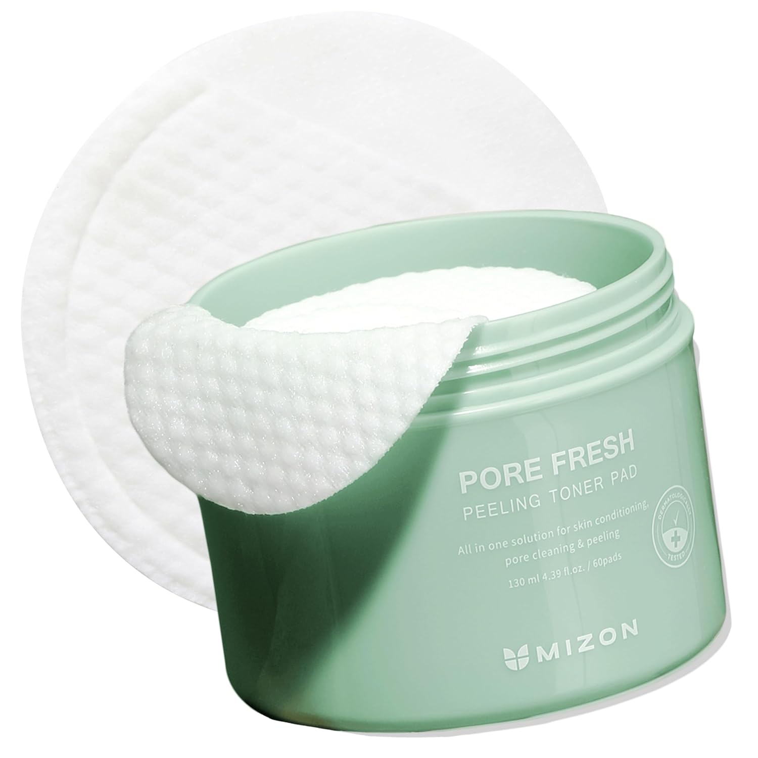 Mizon Pore Fresh Peeling Toner Pads Aha Bha Pha With Tea Tree & Turmeric Extracts, Gentle Exfoliation & Deep Cleansing, Korean Peeling Pads Cotton Soothing Exfoliating Pore Tightening (60 Pcs)