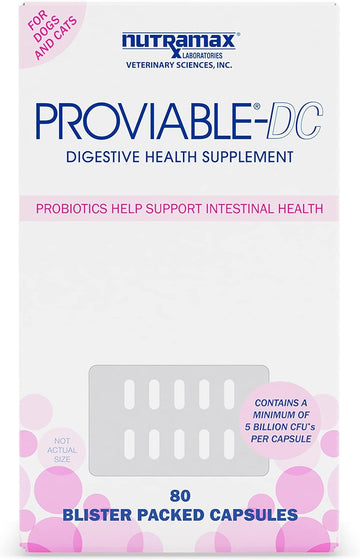 Proviable Digestive Health Supplement Multi-Strain Probiotics And Prebiotics For Cats And Dogs - With 7 Strains Of Bacteria, 80 Capsules