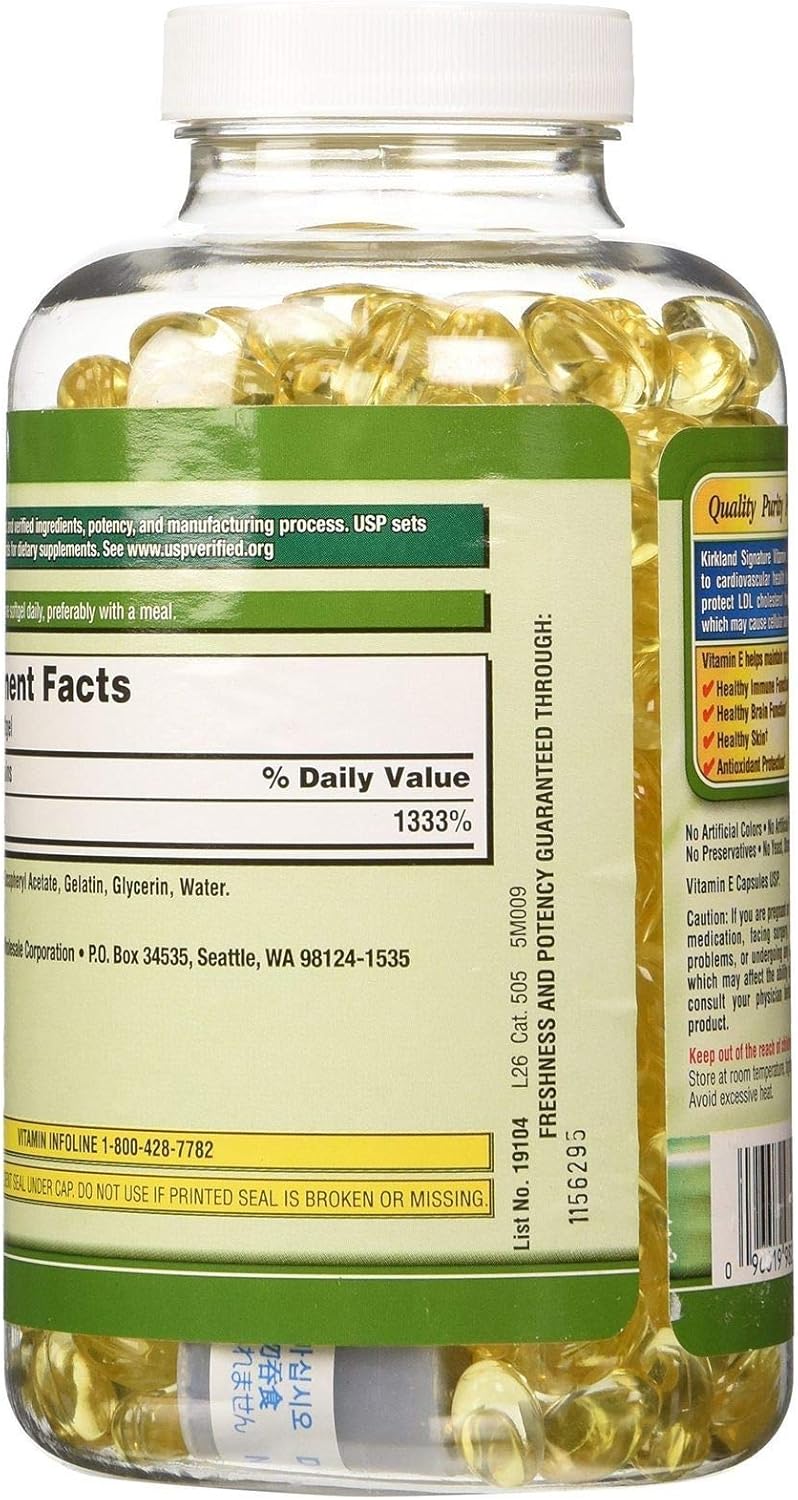 Kirkland Signature Vitamin E 400 IU, 500 Softgels each (pack of 2)