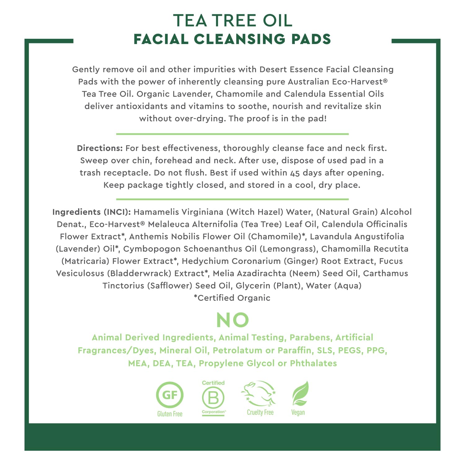 Desert Essene Daily Facial Cleansing Pads With Pure Australian Tea Tree, Witch Hazel, Calendula & Chamomile - Reduce Oil, Minimize Pores - Plant-Based Cleanser - Vegan, Non-Gmo, Cruelty-Free - 50 Pads : Beauty & Personal Care