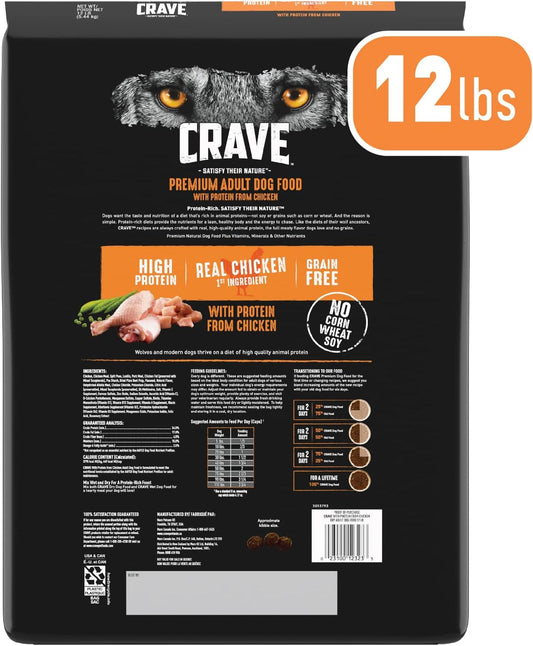 CRAVE Grain Free High Protein Adult Dry Dog Food, Chicken, 12 lb. Bag