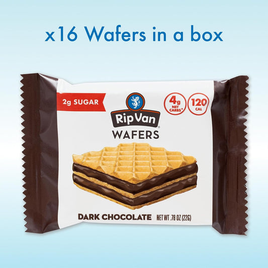 Rip Van Dark Chocolate Wafer Cookies - Healthy Snacks - Non Gmo, Keto, Low Carb, Low Sugar (2G), Low Calorie And Vegan, 16 Count