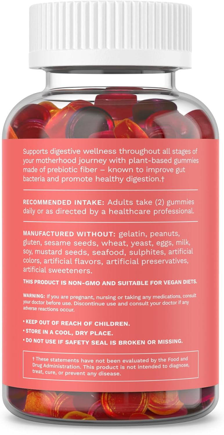 Mommy Knows Best Fiber Gummies for Women, Pregnancy & Postpartum Digestive Support, Sugar Free Gummies, Fiber Supplements, Plant Based Prebiotic Fiber, Fiber Gummy, Mixed Fruit Flavor, 60 Count : Health & Household