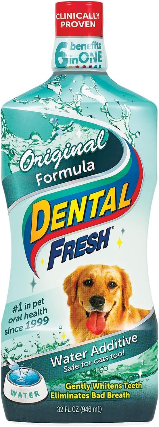 Dental Fresh Water Additive For Dogs, Original Formula, 32Oz – Dog Breath Freshener And Dog Teeth Cleaning For Dog Dental Care– Add To Water