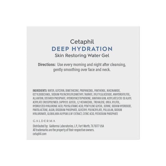 Cetaphil Deep Hydration Skin Restoring Water Gel With Hyaluronic And Polyglutamic Acid, Face Moisturizer, 72 Hour Hydration, For Dry, Dehydrated Sensitive Skin, Fragrance Free, 1.7 Oz, Fragrance Free