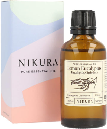 Nikura Lemon Eucalyptus (Eucalyptus Citriodora) Essential Oil - 50ml | 100% Pure Natural Oils | Perfect for Aromatherapy | Great for Repelling Insects, Decongestant, Clean Home | Vegan & UK Made