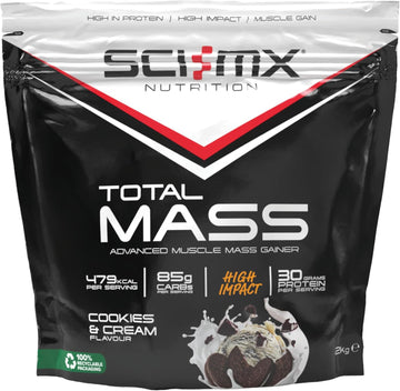 Sci-Mx Total Mass - Advanced Muscle Mass Gainer Protein Powder - Muscle Growth & Weight Gain - Cookies & Cream • 30G Protein + 477 Calories Per Serving • 2Kg