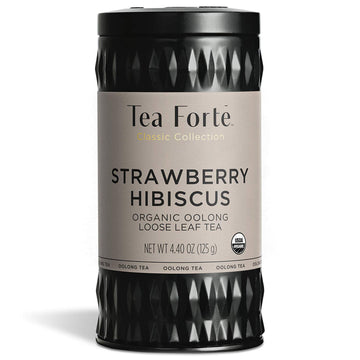Tea Forte Strawberry Hibiscus Oolong Tea With Organic Hibiscus And Fruit, Loose Leaf Tea Tin, 4.4 Oz Canister