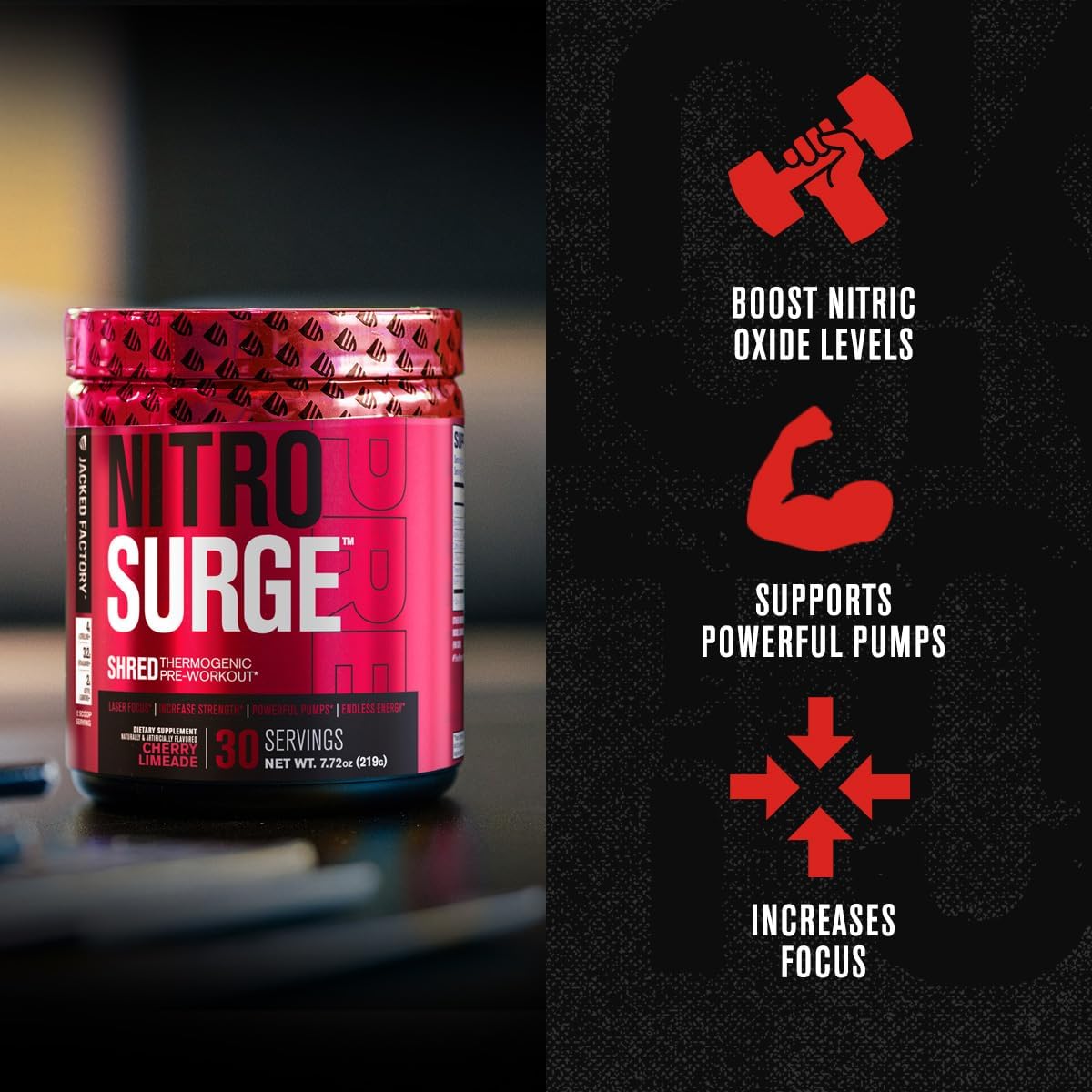 Jacked Factory Nitrosurge Pre-Workout in Cherry Limeade & Watermelon Nitrosurge Shred Thermogenic Pre-Workout for Men & Women : Health & Household