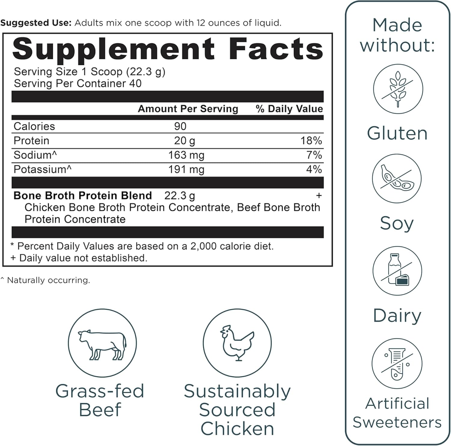 Ancient Nutrition Grass Fed, Cage Free, Bone Broth Protein Powder, 20G Protein, Hydrolyzed Collagen Peptides, Keto & Paleo Friendly, Supports Joint & Gut Health, Pure, 40 Servings : Health & Household