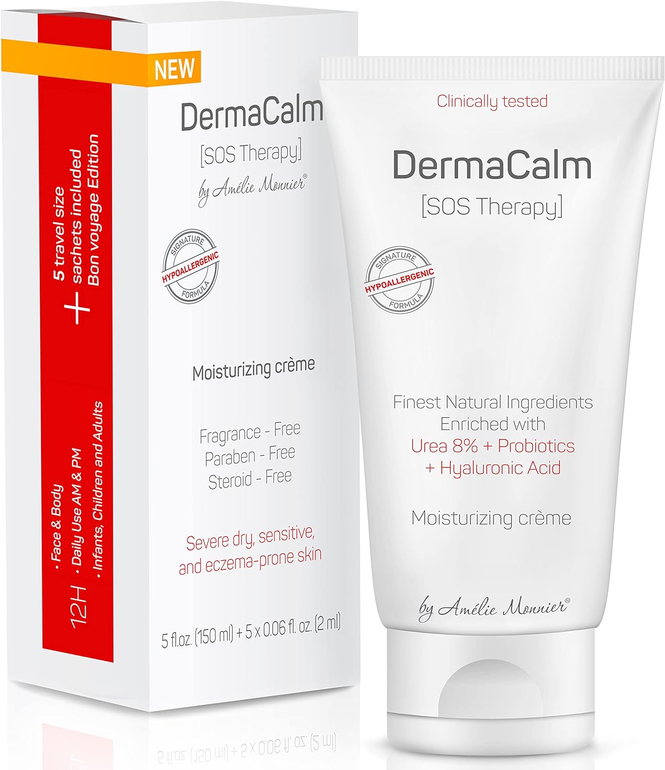 Clinically Tested DermaCalm SOS Therapy - Eczema Psoriasis Dermatitis Prone, Dry Skin - Urea 8%, Probiotics w/Best Natural Ingredients - Itchy, Severely Dry, Scaly Skin. Adults & Kids, Eczema Cream