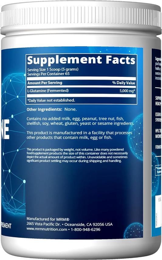MRM Nutrition L-Glutamine | 5000mg | Recovery | Amino Acid | Muscle Support | Immune + Gut Health | Fermented | 65 Servings