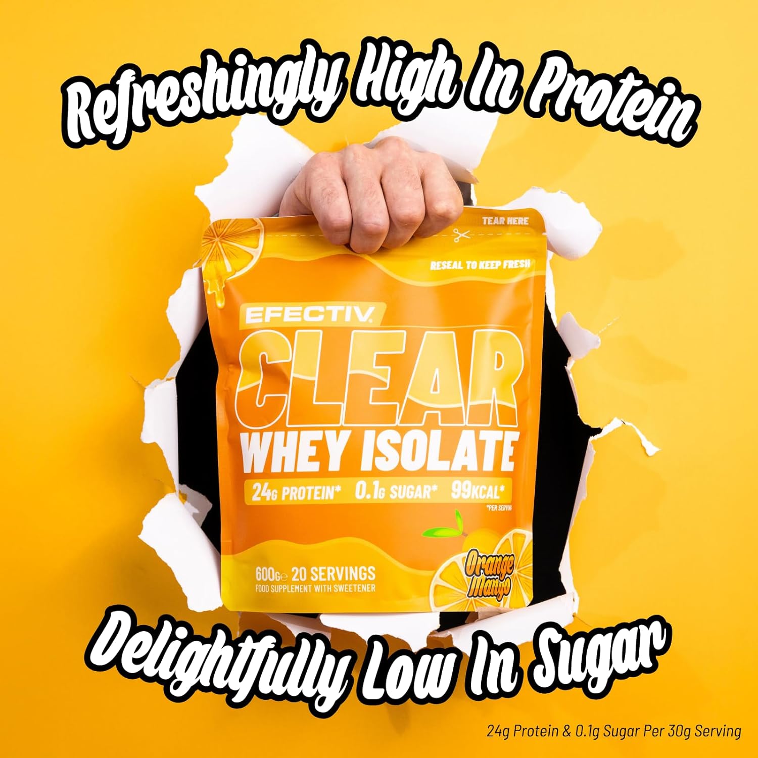 Efectiv Nutrition Clear Whey Isolate Protein Powder 600g - Whey Isolate with 24g Protein per 30g Scoop, Less Than 100 Calories - Juicy Alternative (600g, Orange Mango) : Amazon.co.uk: Health & Personal Care
