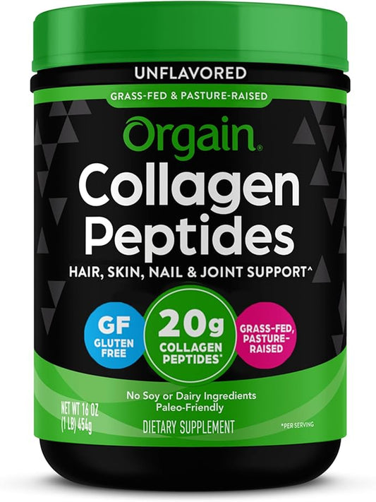 Orgain Hydrolyzed Collagen Peptides Travel Packets For Women & Men - 5g Grass Fed Collagen Per Serving, Hair, Skin, Nail & Joint Support Supplement, Non-GMO, Type I & III - Unflavored