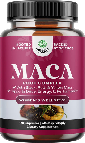 Maca Root Capsules For Women - Herbal Hormone Balance For Women With Female Enhancing Blend Of Red Yellow & Black Maca Root - Invigorating Drive Mood Energy & Fertility Supplement For Women