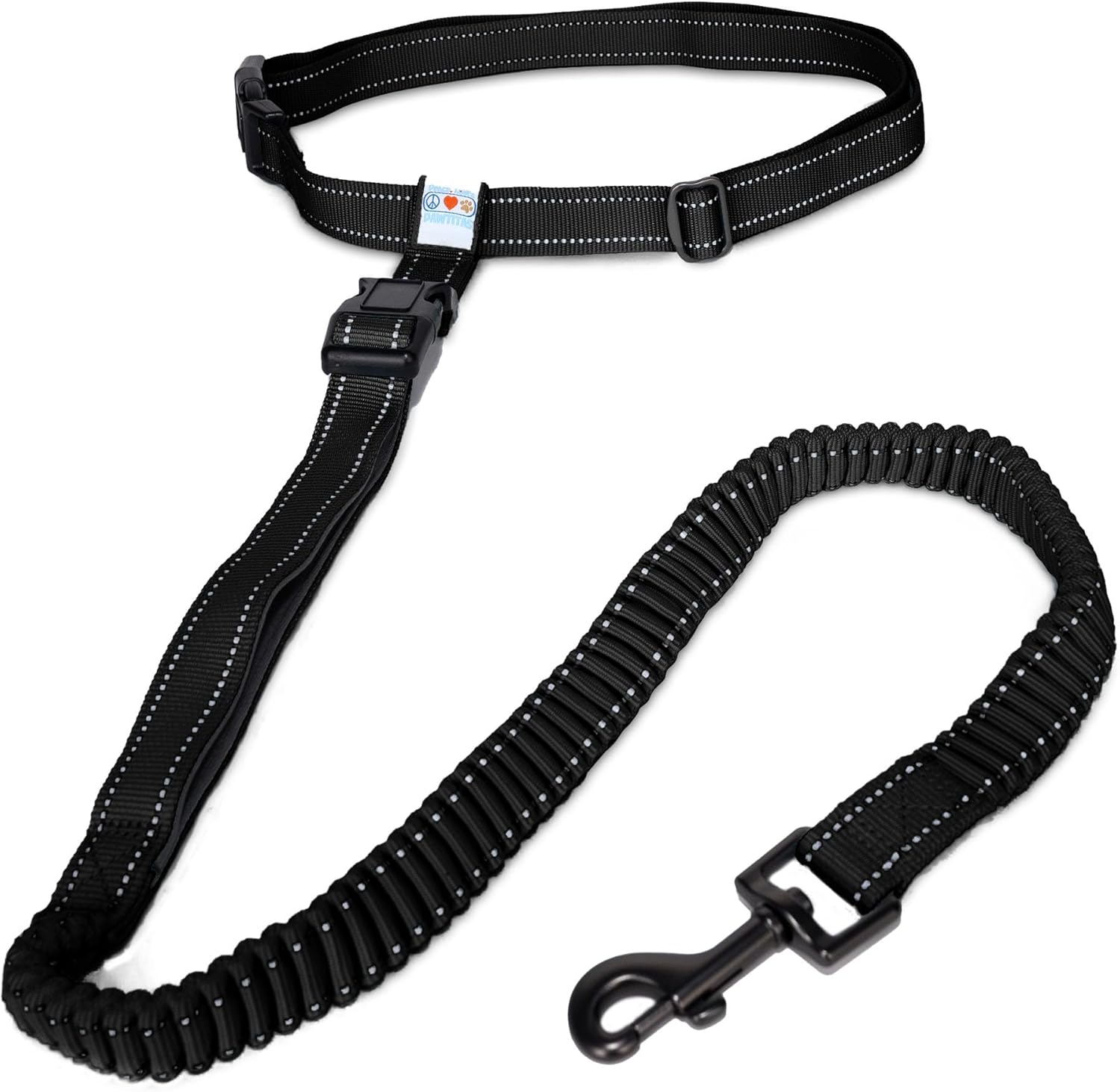 Pawtitas Hands Free Running Dog Lead | 1.8 M Reflective Dog Lead Comfortable Padded Handle | Puppy Dog Training Double Handle Reflective Lead | Reflective Short Dog Lead for Training - Black Lead