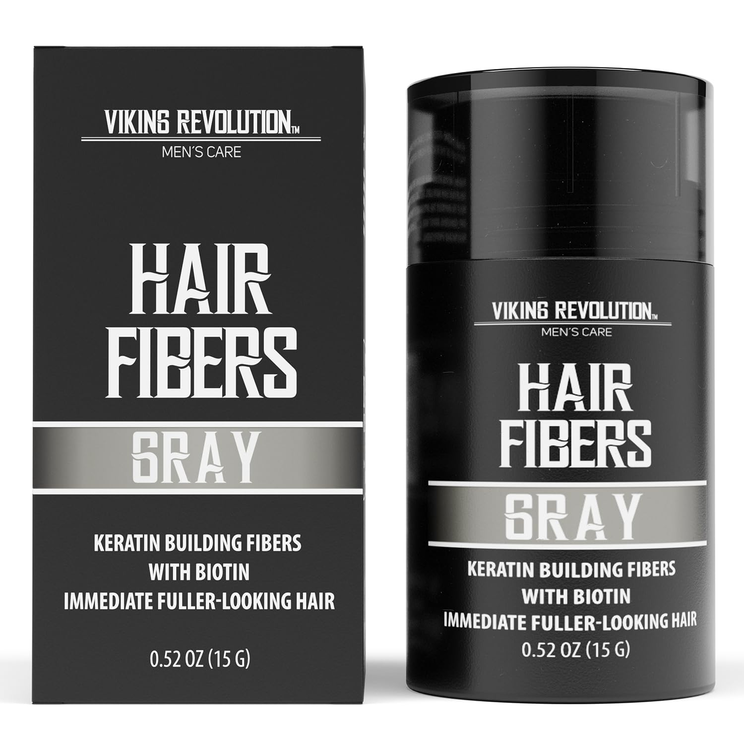 Viking Revolution Gray Hair Fibers For Thinning Hair Men - Thick Fiber For Bald Spot Cover Up - Hair Building Fibers With Kerating And Biotin - Hair Fiber For Men For Thicker And Fuller Look (0.52Oz)