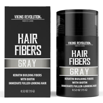 Viking Revolution Gray Hair Fibers For Thinning Hair Men - Thick Fiber For Bald Spot Cover Up - Hair Building Fibers With Kerating And Biotin - Hair Fiber For Men For Thicker And Fuller Look (0.52Oz)