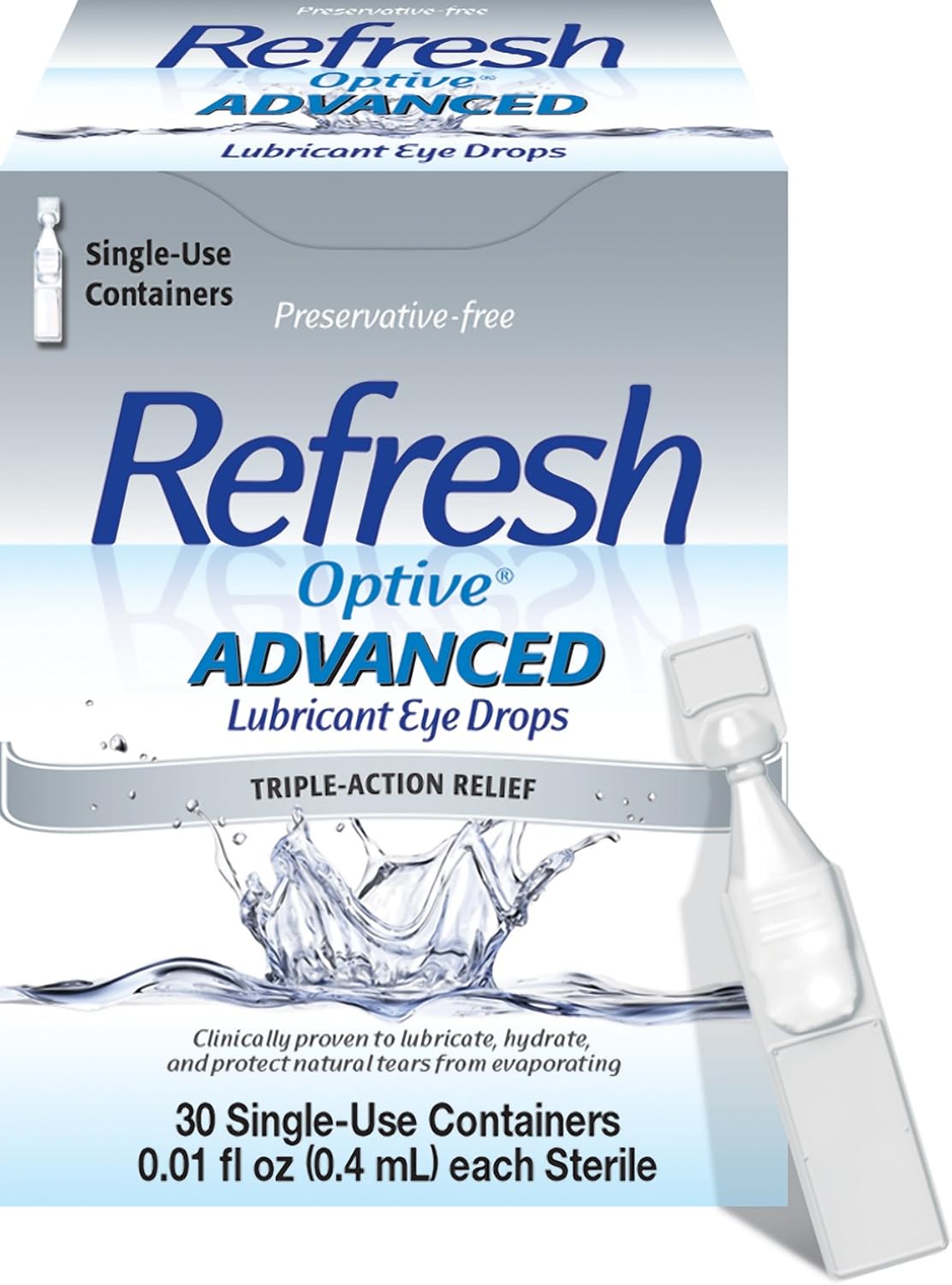 Refresh Optive Advanced Lubricant Eye Drops, Preservative-Free, 0.01 Fl Oz Single-Use Containers, 30 Count