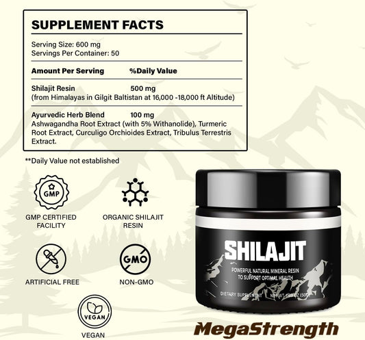 MegaStrength Shilajit, 600mg, Shilajit Supplement, Authentic Shilajit