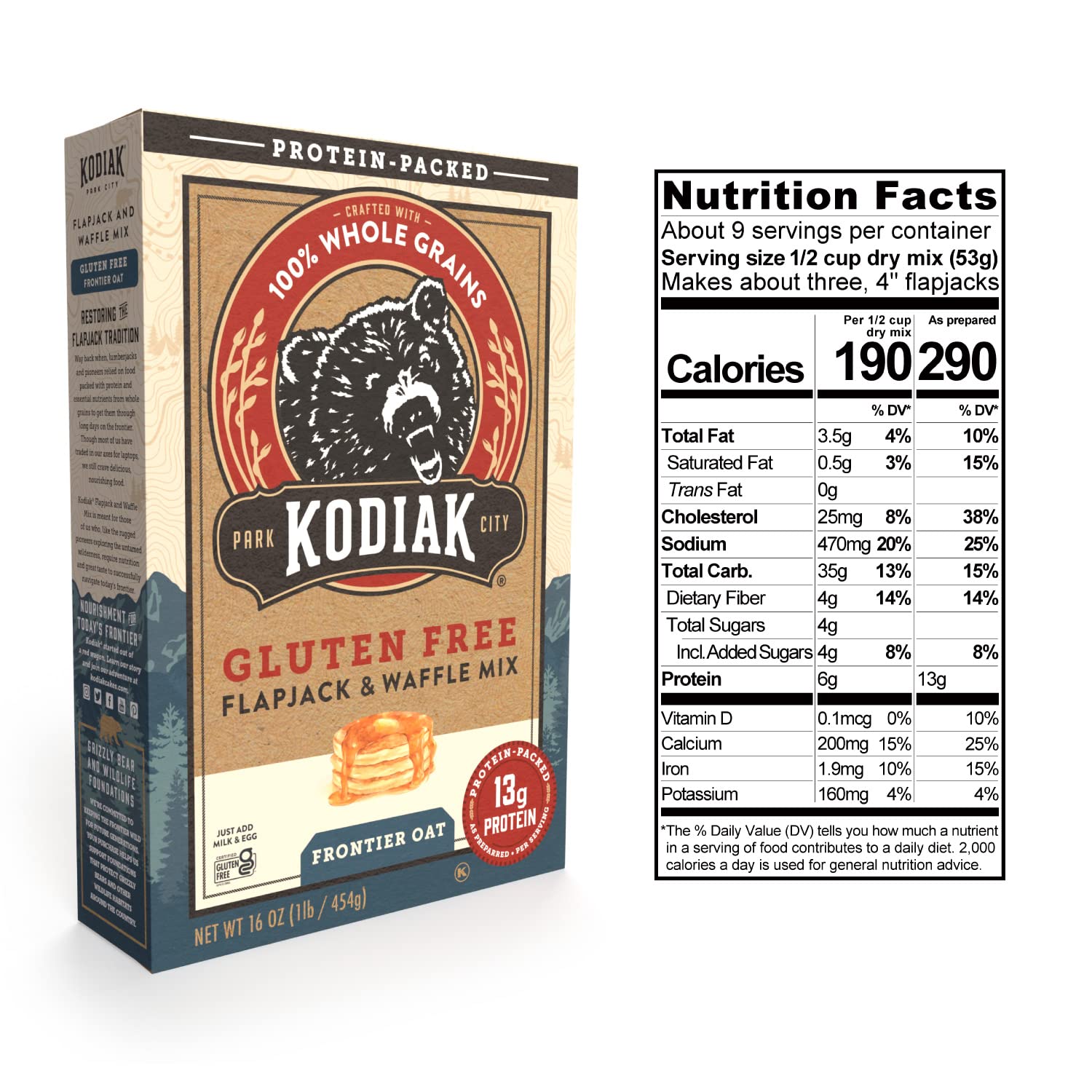 Kodiak Cakes Frontier Oat Gluten-Free Flapjack & Waffle Mix, 16 Oz (Pack Of 3) : Grocery & Gourmet Food