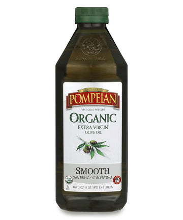 Pompeian Usda Organic Smooth Extra Virgin Olive Oil, First Cold Pressed, Smooth, Delicate Flavor, Perfect For Sautéing & Stir-Frying, 48 Fl. Oz