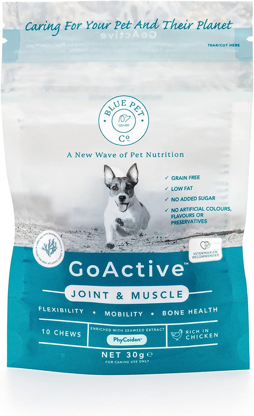 Blue Pet Co - Goactive Joint & Muscle Supplement For Dogs - Promotes Flexibility, Mobility & Bone Health - Enriched With Seaweed Extract Phycoidan - Rich In Chicken - 10 Chews