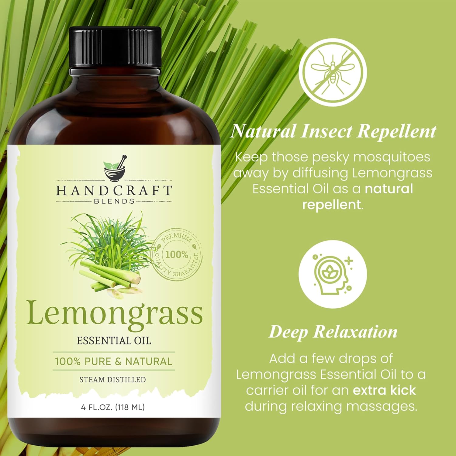 Handcraft Blends Lemongrass Essential Oil - Huge 4 Fl Oz - 100% Pure and Natural - Premium Grade with Glass Dropper : Health & Household