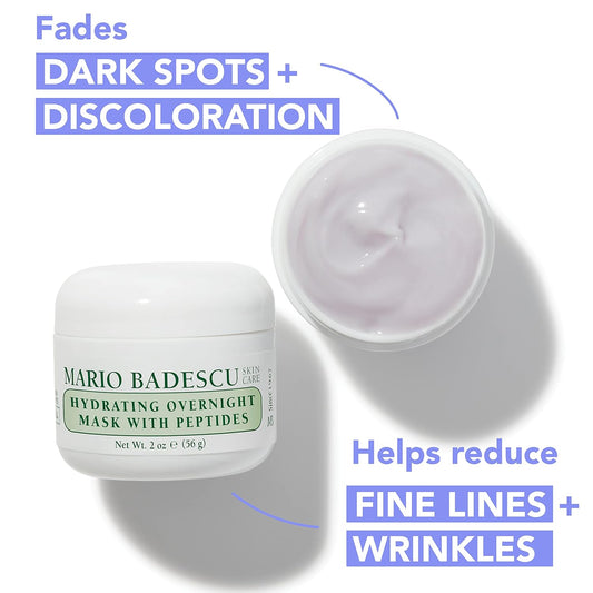 Mario Badescu Hydrating Overnight Mask With Peptides For All Skin Types | Anti-Aging Sleep Mask That Hydrates | Formulated With Palmitoyl Pentapeptide-4 And Palmitoyl Tetrapeptide-7| 2 Fl Oz