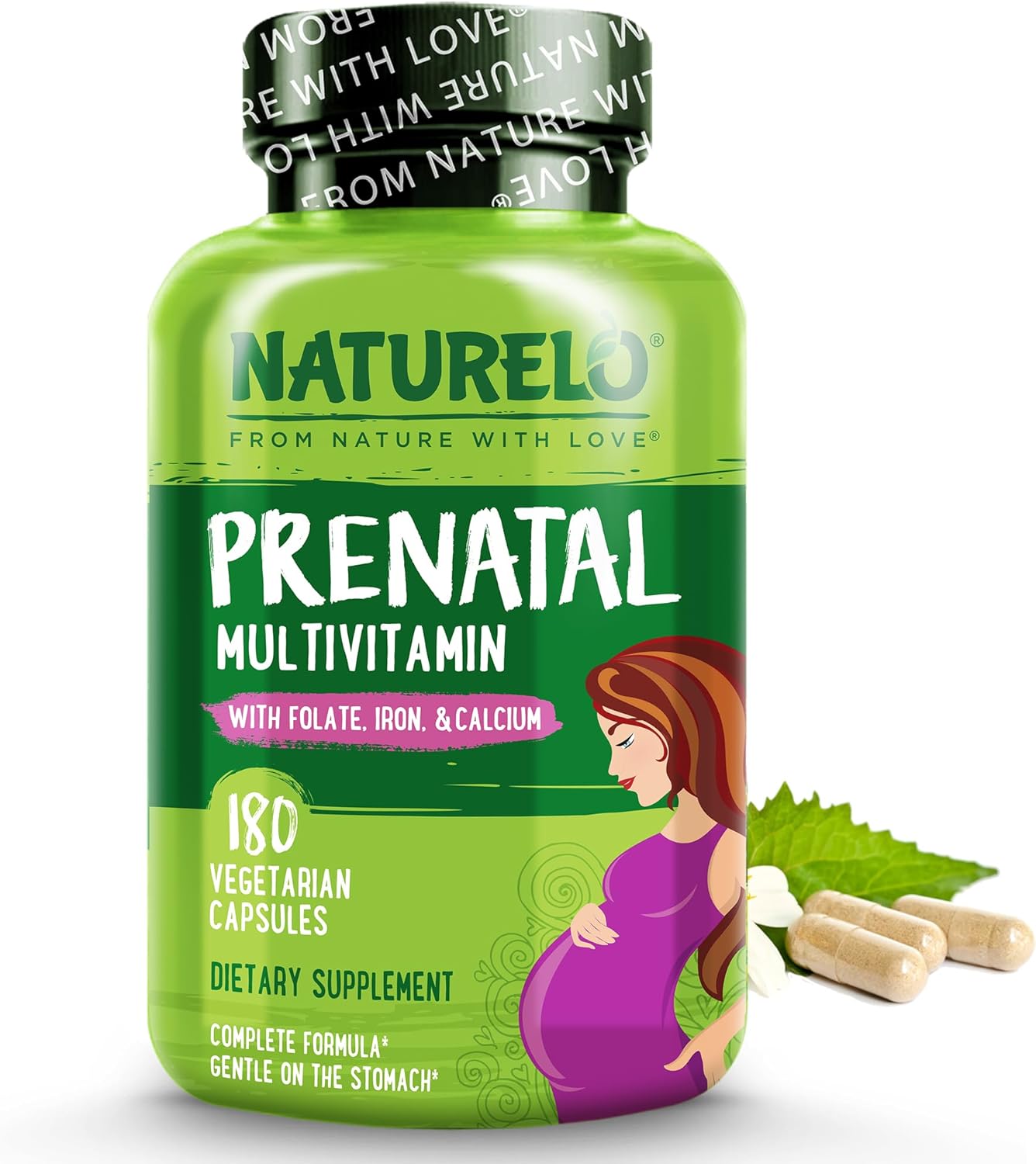 Naturelo Prenatal Multivitamin With Gentle Chelated Iron, Methyl Folate, Plant Calcium & Choline - Vegan, Vegetarian - Non-Gmo - Gluten Free - 180 Capsules - 2 Month Supply